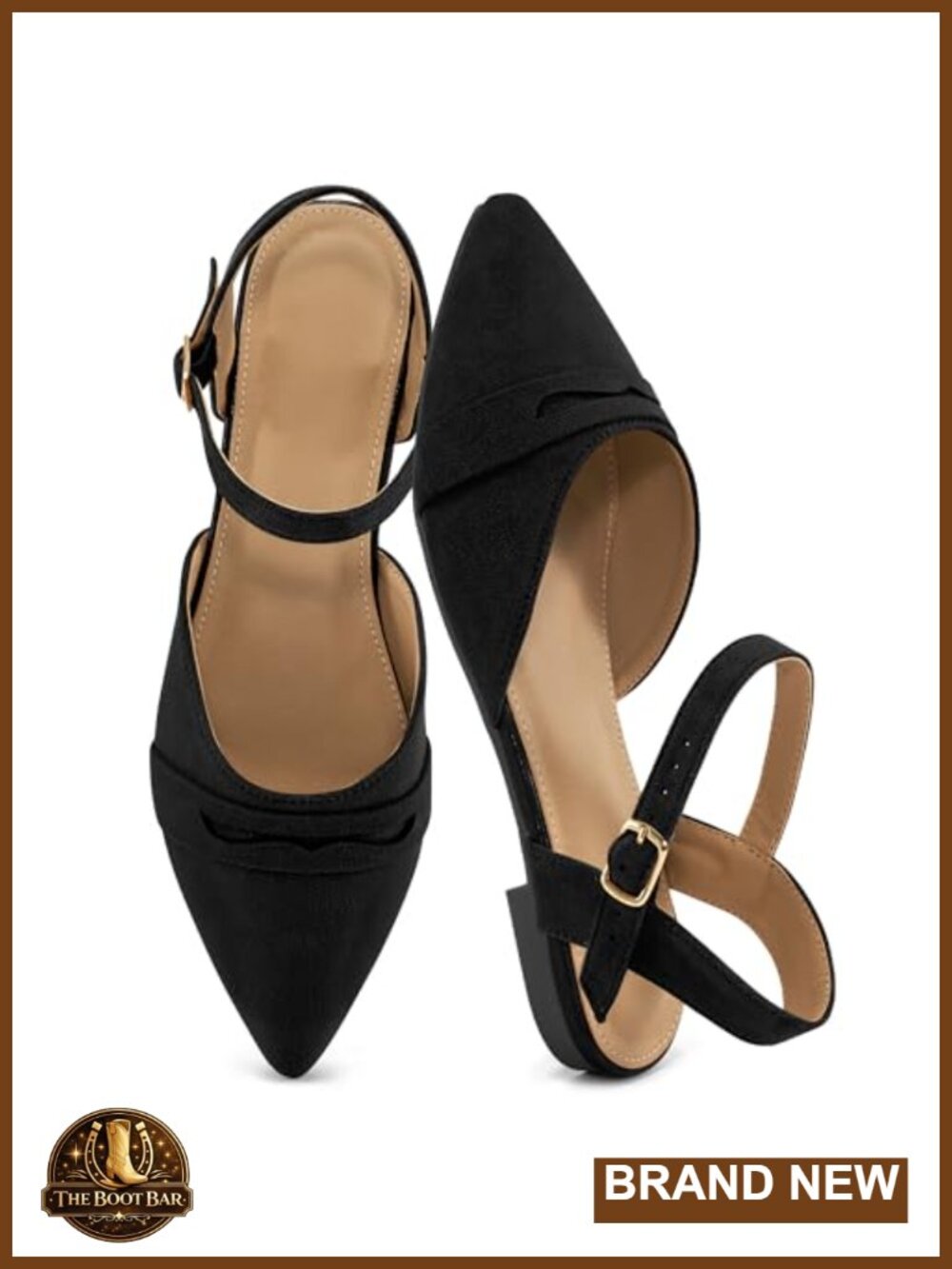 Women's Pointed Toe Slingback Flat Sandals - Faux Suede, Adjustable Ankle Strap
